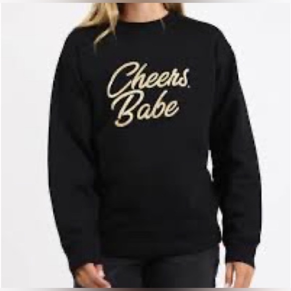 Brunette The Label “ Cherrs Babe “ black crew neck with gold glitter wording s/m - Picture 4 of 8